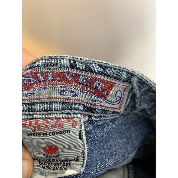 Womens Silver 30/31 Distressed Faded Button Fly Flare Blue Jeans Jewel - Picture 9 of 11